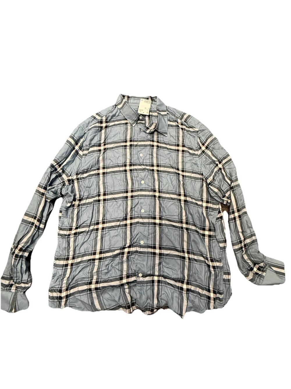 H&M Men’s XXL Blue Plaid Button Up Long Sleeve Shirt NWT